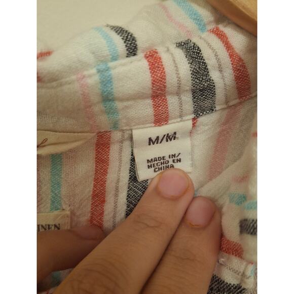 Weatherproof Vintage Striped Linen Blend Button-Up Shirt with Tie Front Size M - Picture 4 of 6